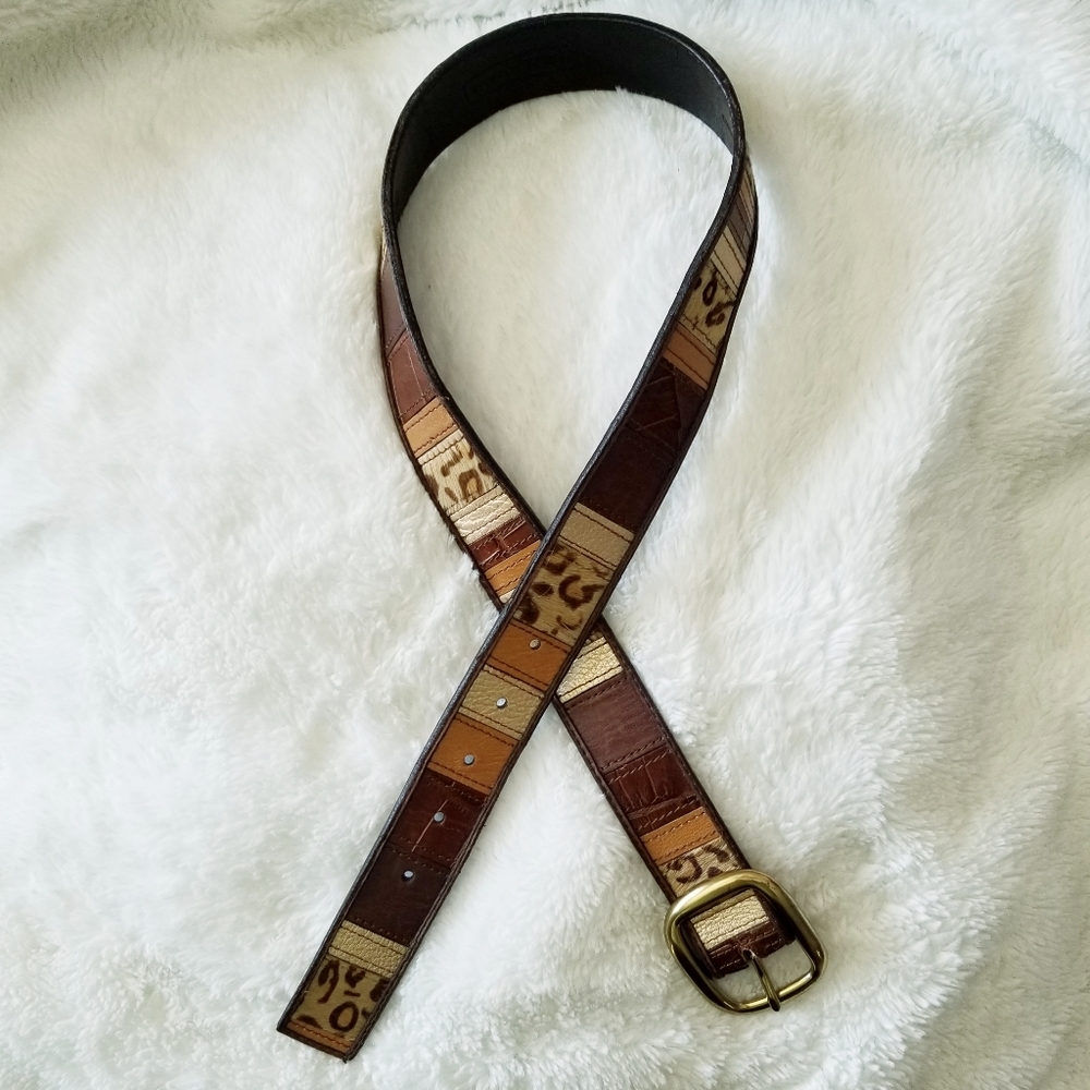 FOSSIL RARE LEATHER PATCHWORK BELT - Picture 7 of 7